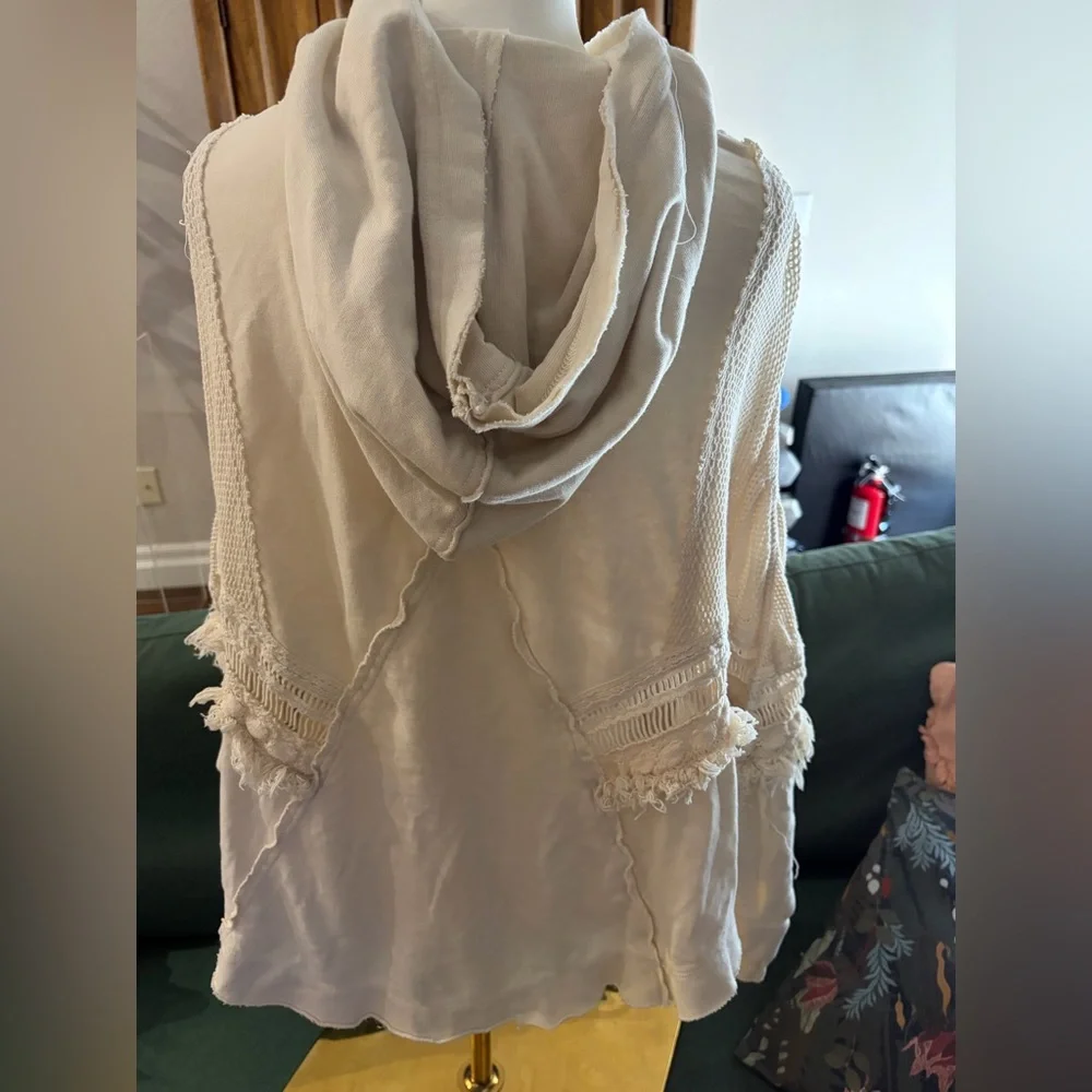 Free People Cream Lace-Trim Pullover